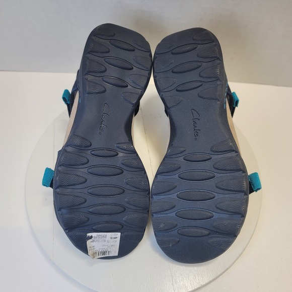 Clarks Flats Sandal Shoes Amanda Sprint Blue Suede Comfort Sporty Strap - Picture 9 of 14